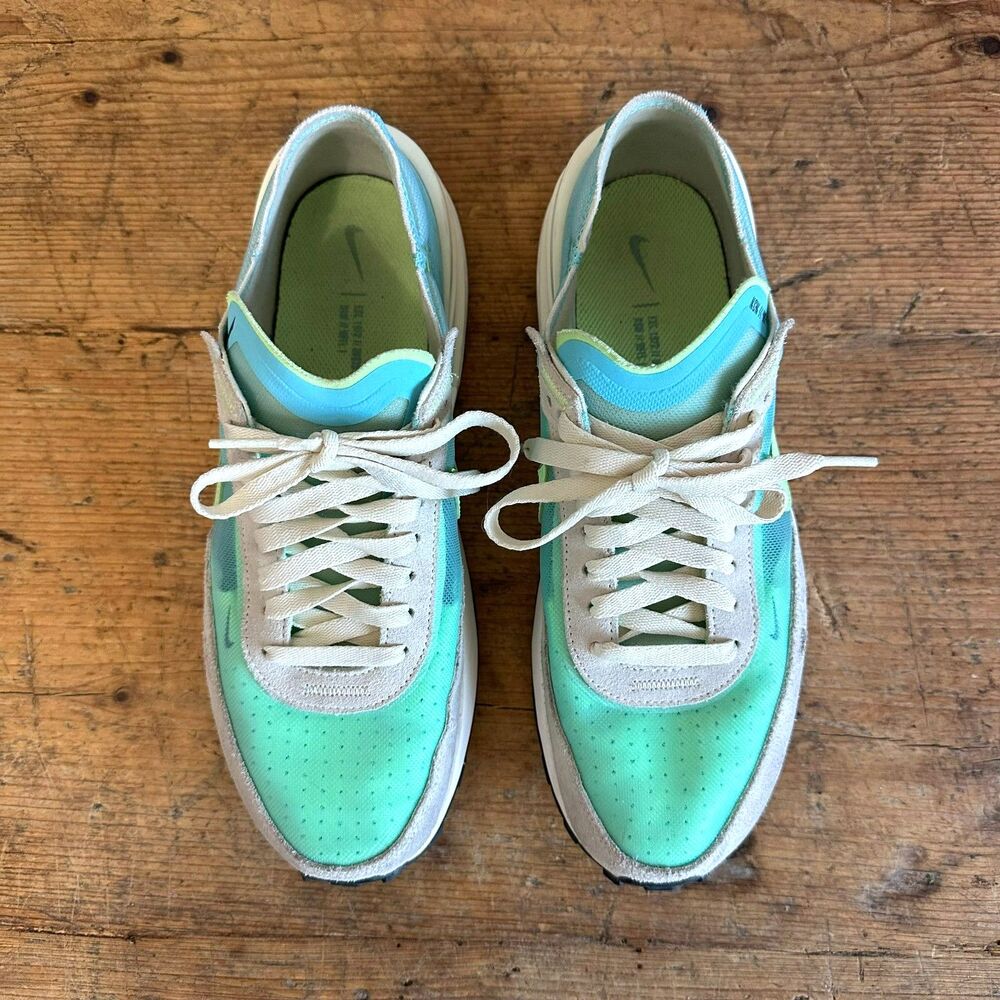 Nike Waffle One Sneakers in Aqua & Lime Suede Shoes Lace Up Trainers Women's 9 - Picture 3 of 11